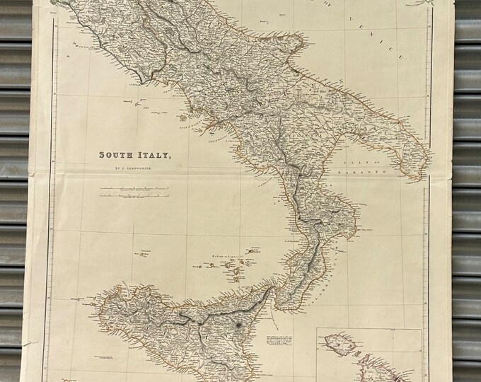 Rare J Arrowmith 1832 Map of the South of Italy to include Sicily