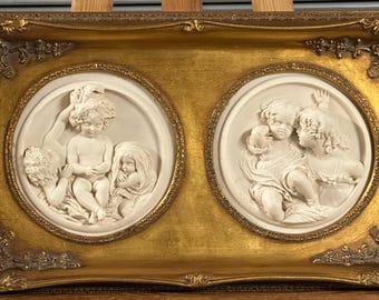 Beautiful Pair of Vintage Plaques After Edward William Wyon Of The Cherub Like Calmady Children in an Ornate Gilt Frame