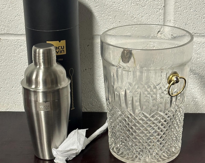 Cut Glass Champagne / Ice Bucket & Vacu Vin Cocktail Shaker Set