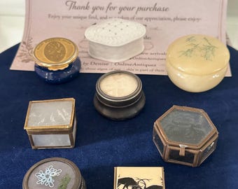 Collection of 8 Vintage Trinket / Pill Boxes – Assorted Shapes & Designs – Decorative Vanity Boxes