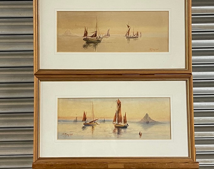 Pair of Antique 19th Century Marine Seascape Watercolours Signed M Farquhar