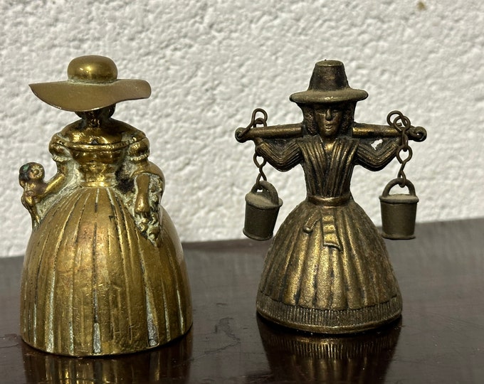 Two Antique Victorian Lady Figurine Brass Bells