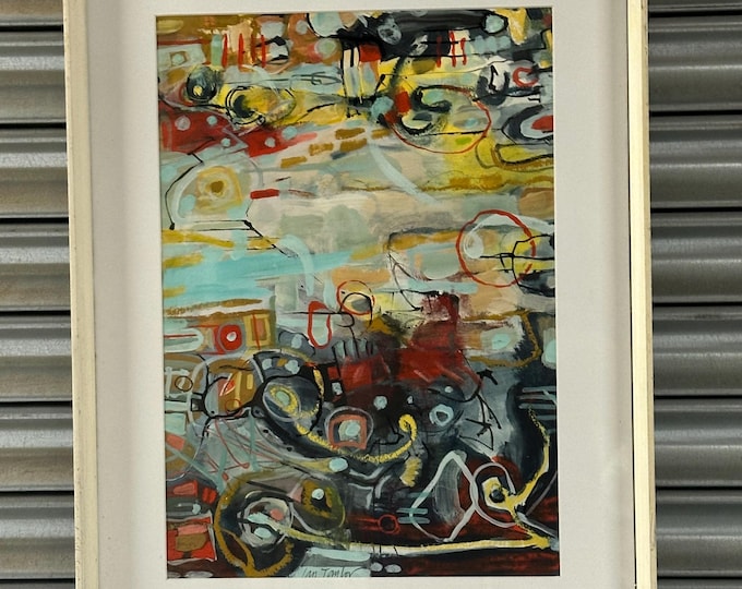 Vintage 1960s / 1970s Mixed Media Abstract Artwork by Ian Taylor – Framed