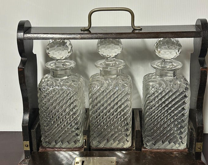 Antique English Tantalus With Three Cut Glass Decanters