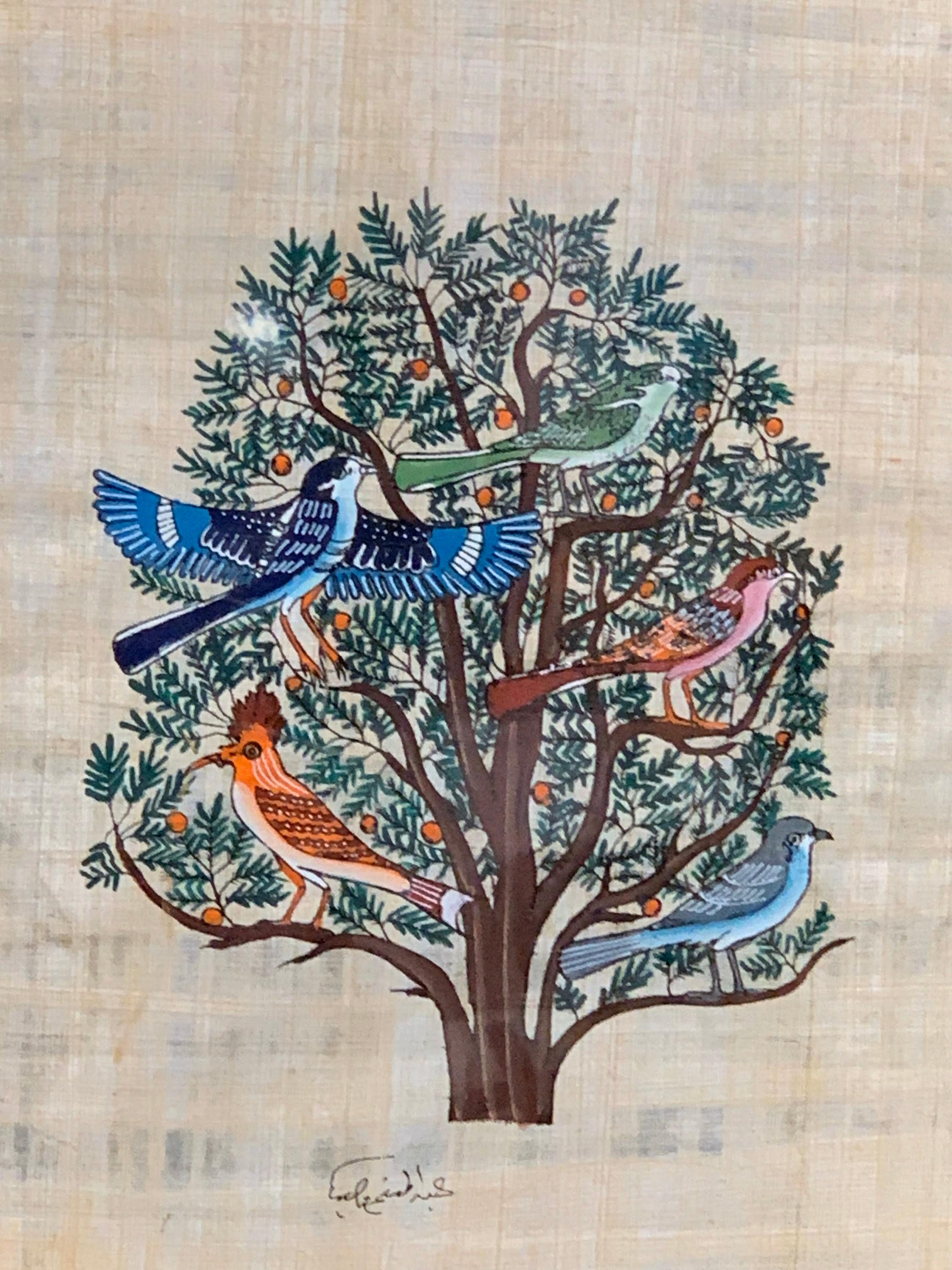 Beautiful Framed And Glazed Tree Of Life Painting On Egyptian Papyrus