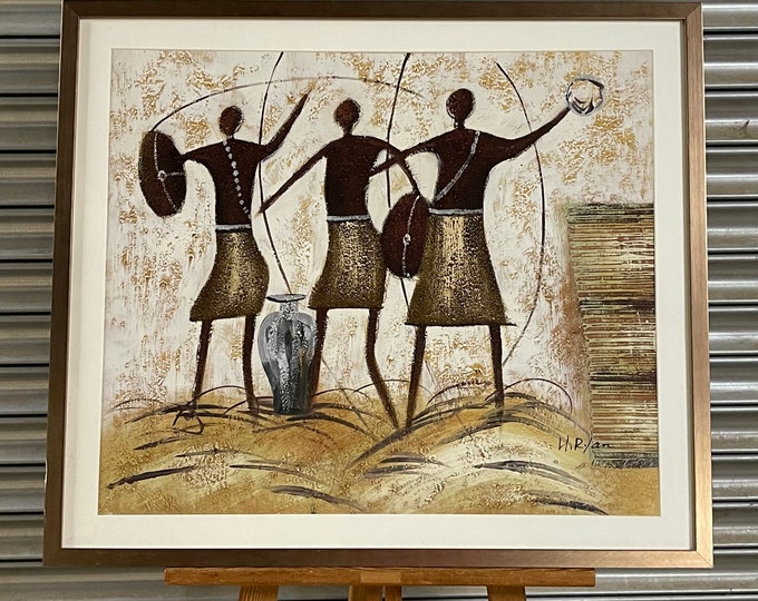 Large Original African Tribal Figural Painting by H Ryan
