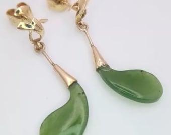 Beautiful Pair of 14K Yellow Gold and Jade Earrings.