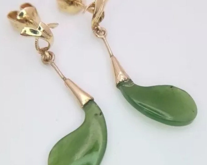 Beautiful Pair of 14K Yellow Gold and Jade Earrings.