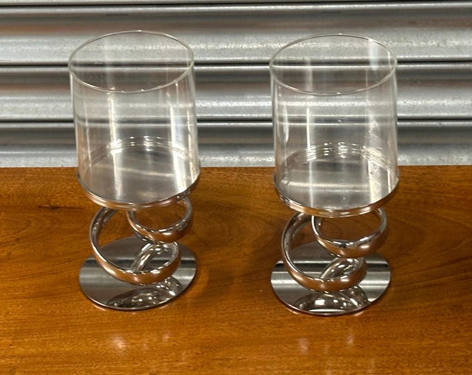 Lovely Pair of Contemporary Swirl Design Chrome Candle Holders