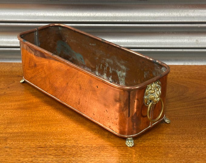 Stunning Antique Copper & Brass Jardinière – Lion Mask Handles and  Claw Feet