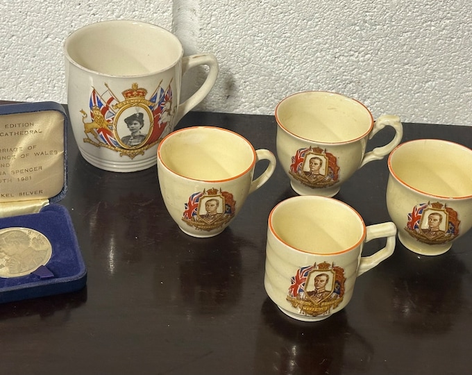 Royal Coronation Memorabilia Edward VIII Cups And Queen Elizabeth Mug and also a Charles & Di Souvenir Wedding Coin