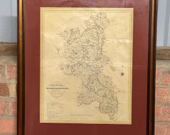 c1825 Antique Map of Buckinghamshire by William Ebden & James Duncan Framed