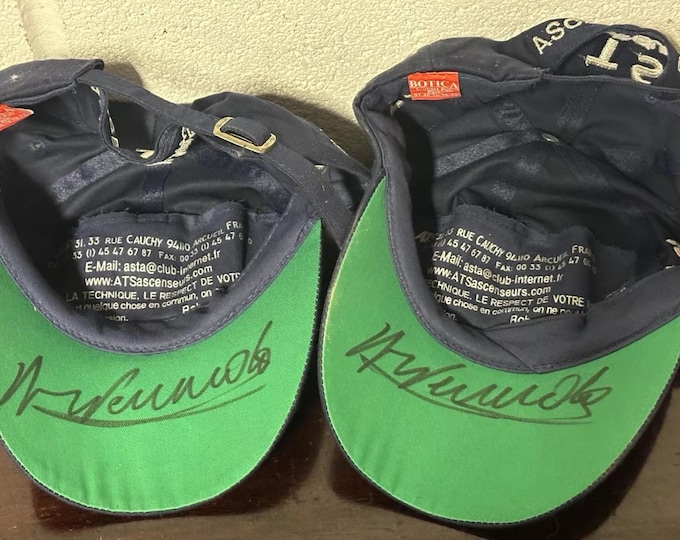 Rare Pair Of Le Mans Millenium ATS Racing Baseball Caps signed by 4 Times Winner Henri Pescarolo