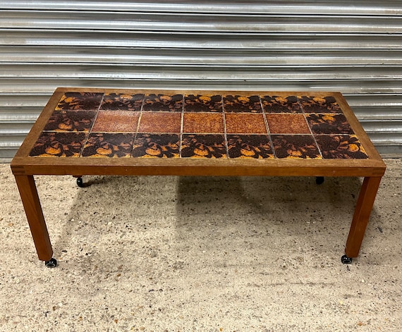 Vintage Mid Century Danish Style Tile Top Coffee Table on Castors