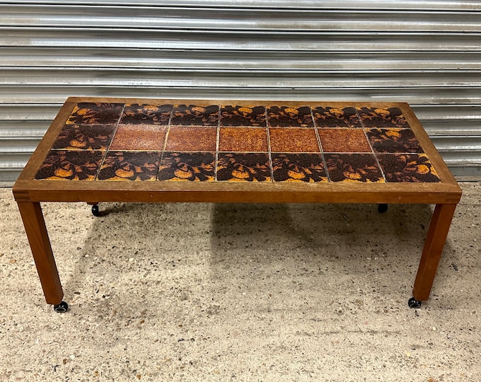 Vintage Mid Century Danish Style Tile Top Coffee Table On Castors