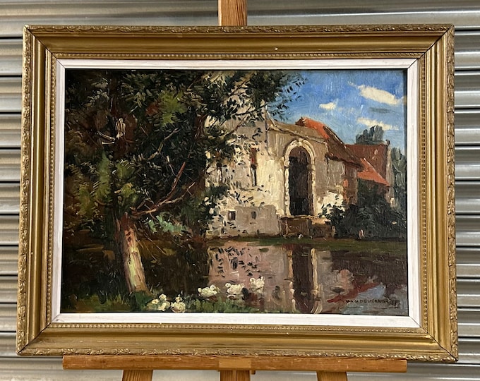 Superb Vintage Oil Painting Of A Continental Village Scene, Indistinctly Signed