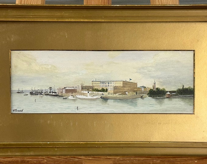 Lovely 19th Century Watercolour of Stockholm Harbour and the Royal Palace circa 1870's by W Beavis