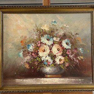 Original Still Life of Flowers Palette Knife Oil Painting Signed by the Artist Robin