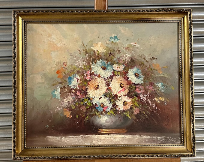 Original Still Life of Flowers Palette Knife Oil Painting Signed by the Artist Robin