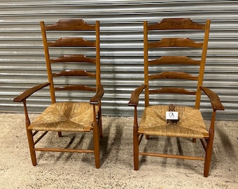 Superb Pair Of Thomas Hudson ‘The Cowman’ Ladder Back Elm Fireside Chairs
