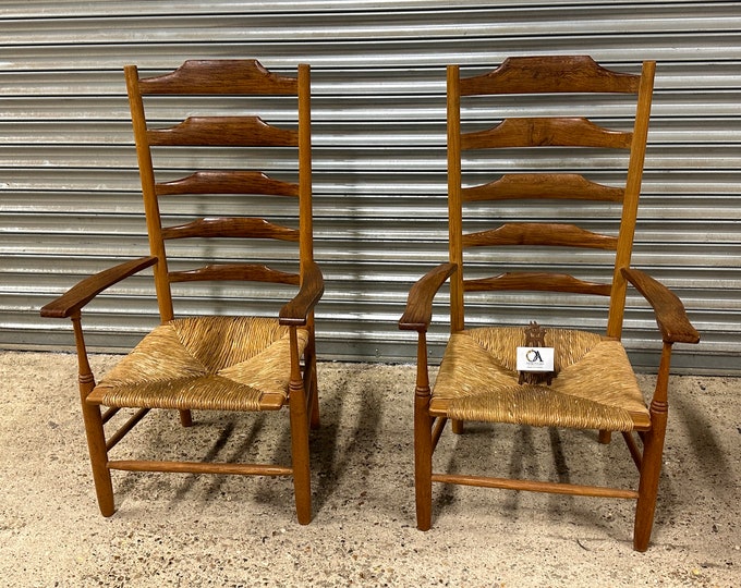 Superb Pair Of Thomas Hudson ‘The Cowman’ Ladder Back Elm Fireside Chairs