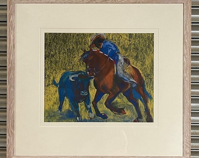 Fabulous Original Pastel  Of A Bullfighter On Horseback Rejoneador By D Pangelly - Date 2002