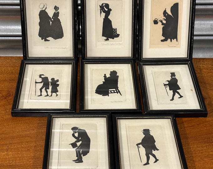 Eight Vintage Miniature Framed & Glazed Dickens Characters Silhouettes – Decorative Collectors Set