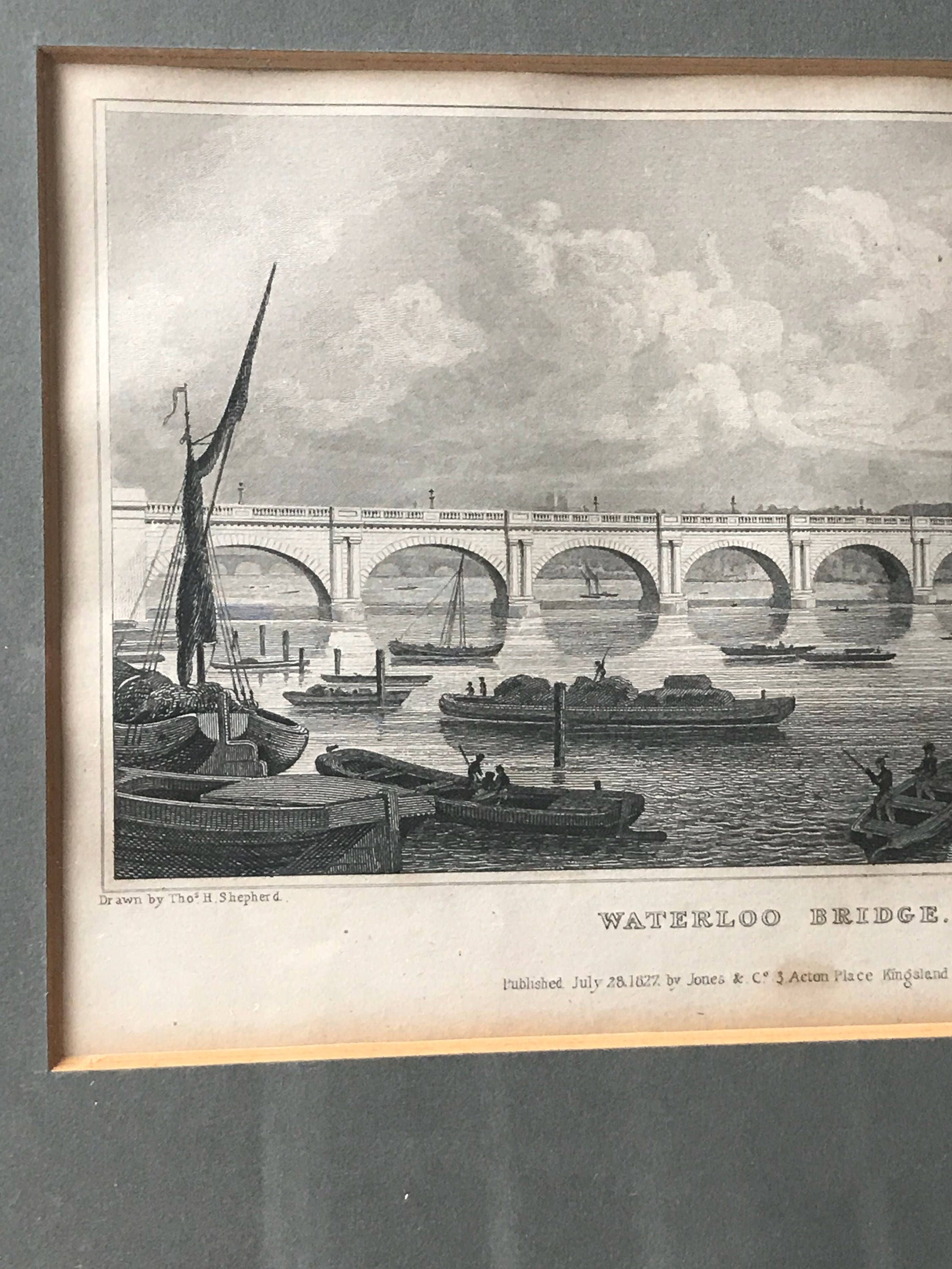 Framed 19th Century Engraving of Waterloo Bridge London