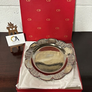 Vintage Circa 1960’s Christian Dior Silver Toned Porcelain Plate With Box