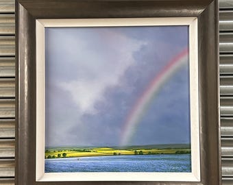 Beautiful Large Oil Painting On Board of Landscape Rainbow Scene By Mark Duffin