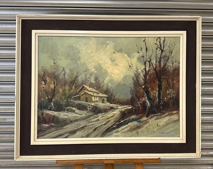 Beautiful c1950’s Winters Scene Oil Painting By Italian Artist Giuseppe Carosi (1883-1965)