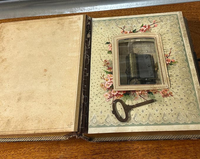 Victorian Leather Bound Musical Photograph Album with Key-Wound Music Box