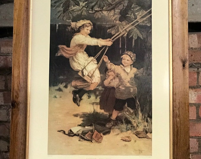 Fabulous Large Vintage Pears Soap Advertising Print Titled ‘After School’ in a Pine Frame