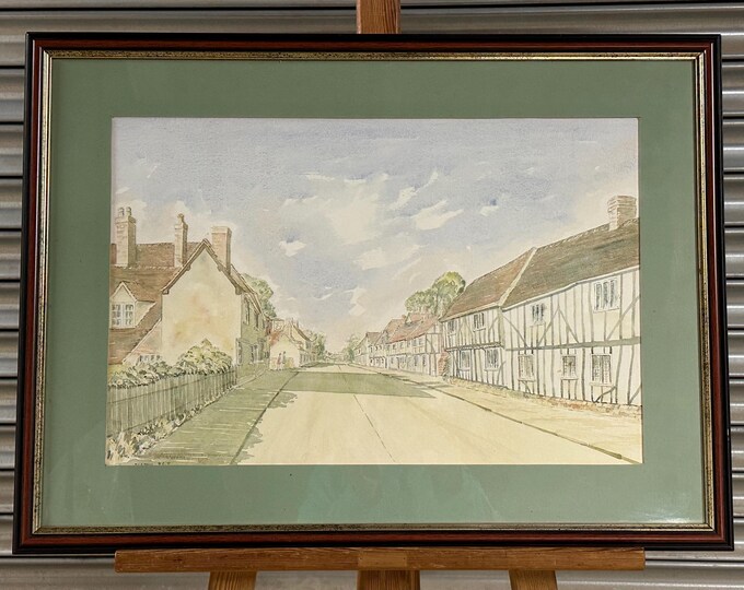 Original Vintage Watercolour Of The Village Of Elstow Where John Bunyan Resided