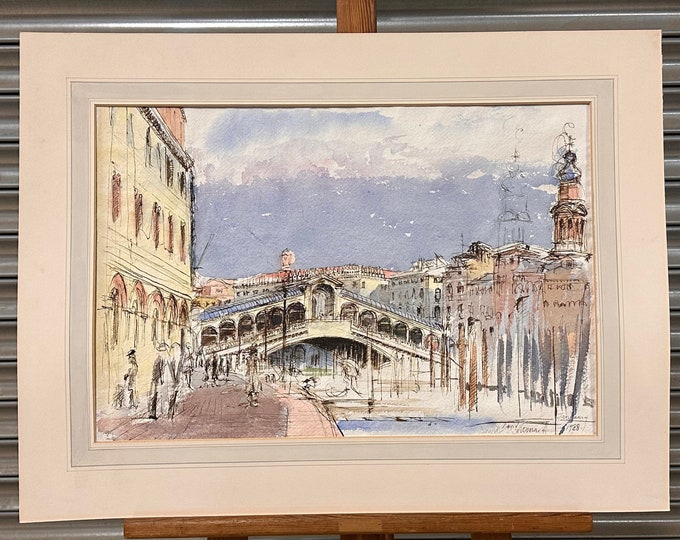 Original David Kennard Watercolour of Rialto Bridge, Venice January 1988