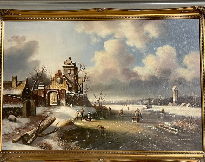 Large Gilt Framed Oil on Canvas Of A Winter Landscape By The Artist R A Seltzer