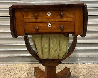 Antique 19th Century Drop-leaf Sewing Table, 2 Drawers & Pull Out Compartment