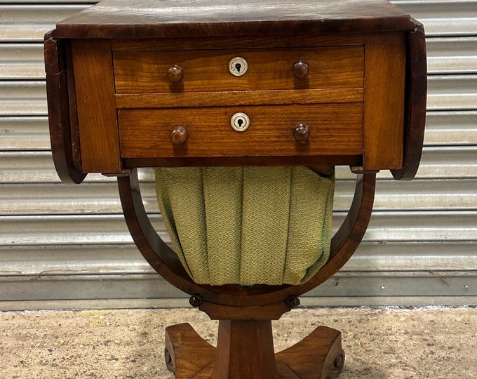 Antique 19th Century Drop-leaf Sewing Table, 2 Drawers & Pull Out Compartment