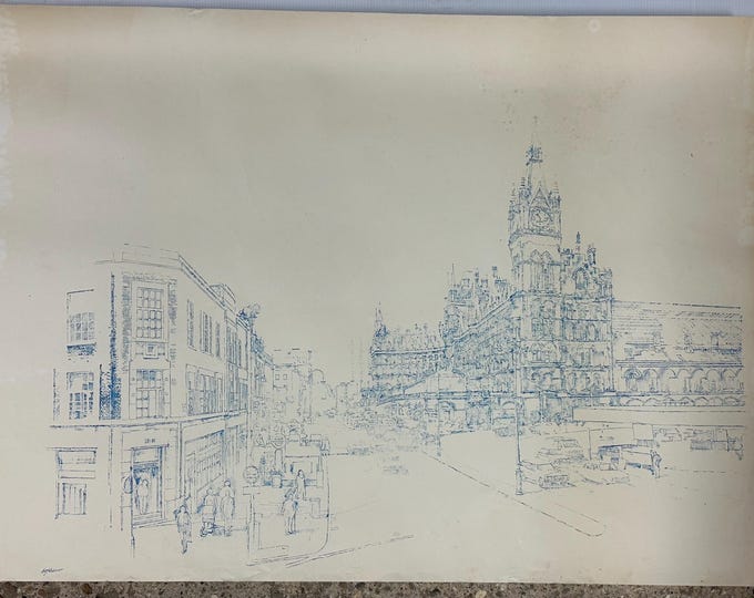 Rare Etching Of What Is Now St Pancras Renaissance Hotel By Imre Hofbauer c1940’s