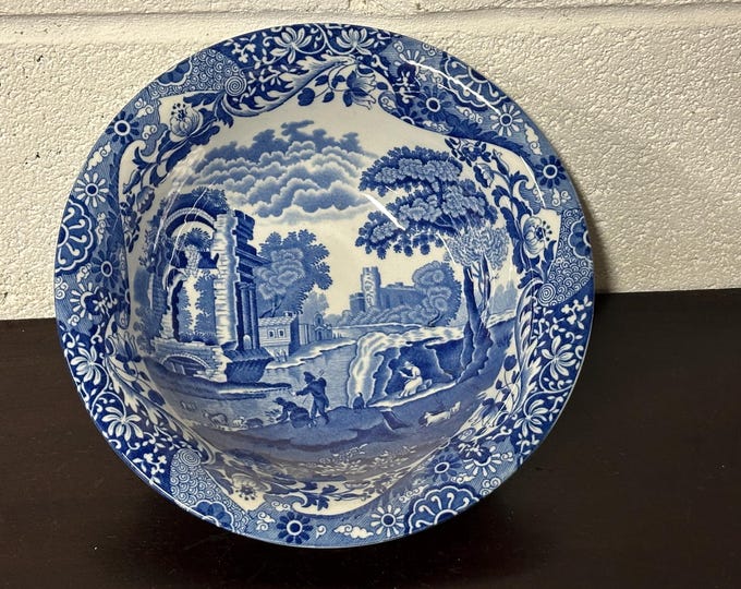 Vintage Spode Italian Blue & White Large Bowl / Basin 24.2cm in Diameter x 7cm high