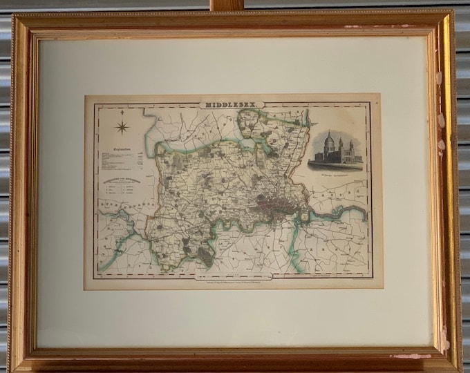 Antique Framed Circa 1831 Pigot Steel Engraving Map Of Middlesex