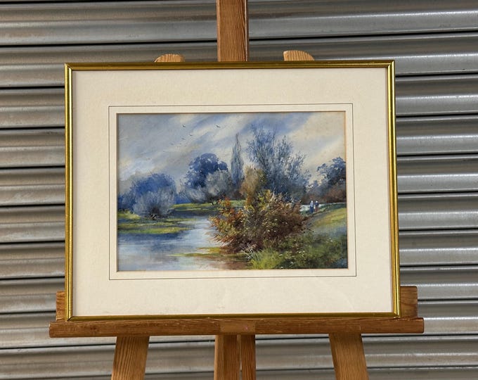 Original Antique Watercolour Of The River Ouse Nr Roxton in Bedfordshire By A Pupil Of Stannard