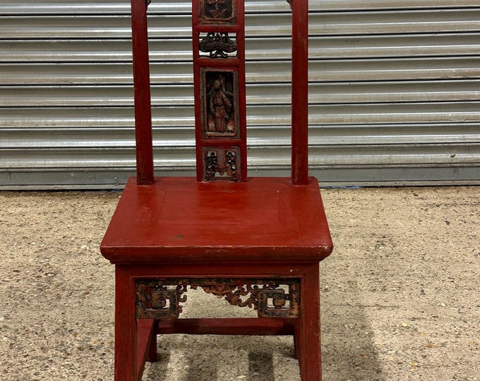 Beautiful Antique Chinese Red Lacquered Chair With Carved Insets