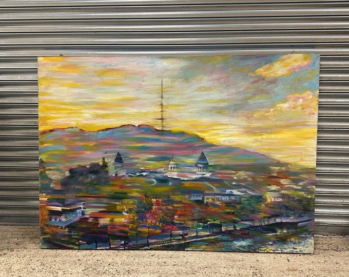 Huge Original Impressionist  Landscape Oil Painting Circa 1960’s Titled ‘Kiev Blue’ Signed James D Brook on the back