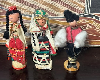 Three Vintage Handmade Folk Dolls