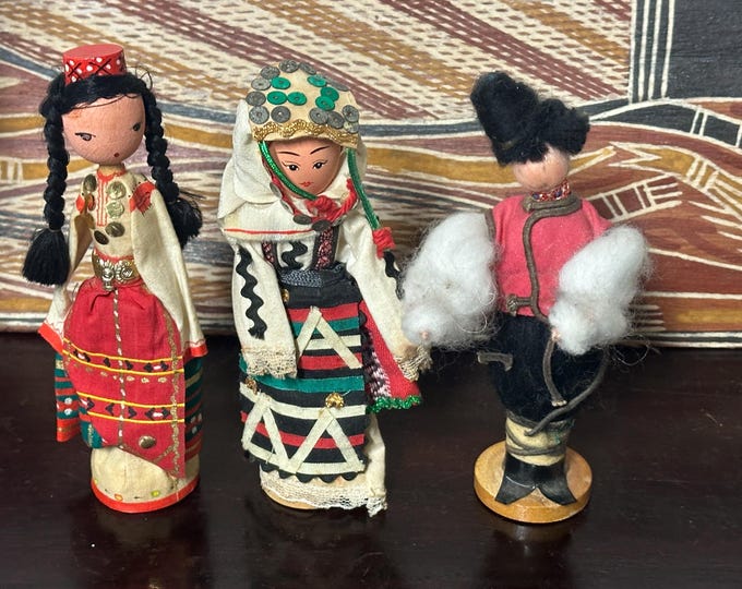 Three Vintage Handmade Folk Dolls