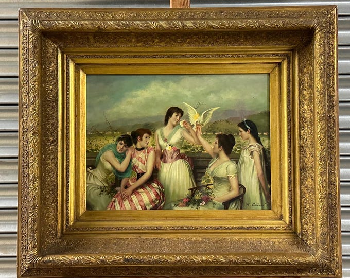 In the Sunny South, Painting In Gorgeous Gilt Frame, After Vittorio Matteo Corcos signed By the Artist L Clint