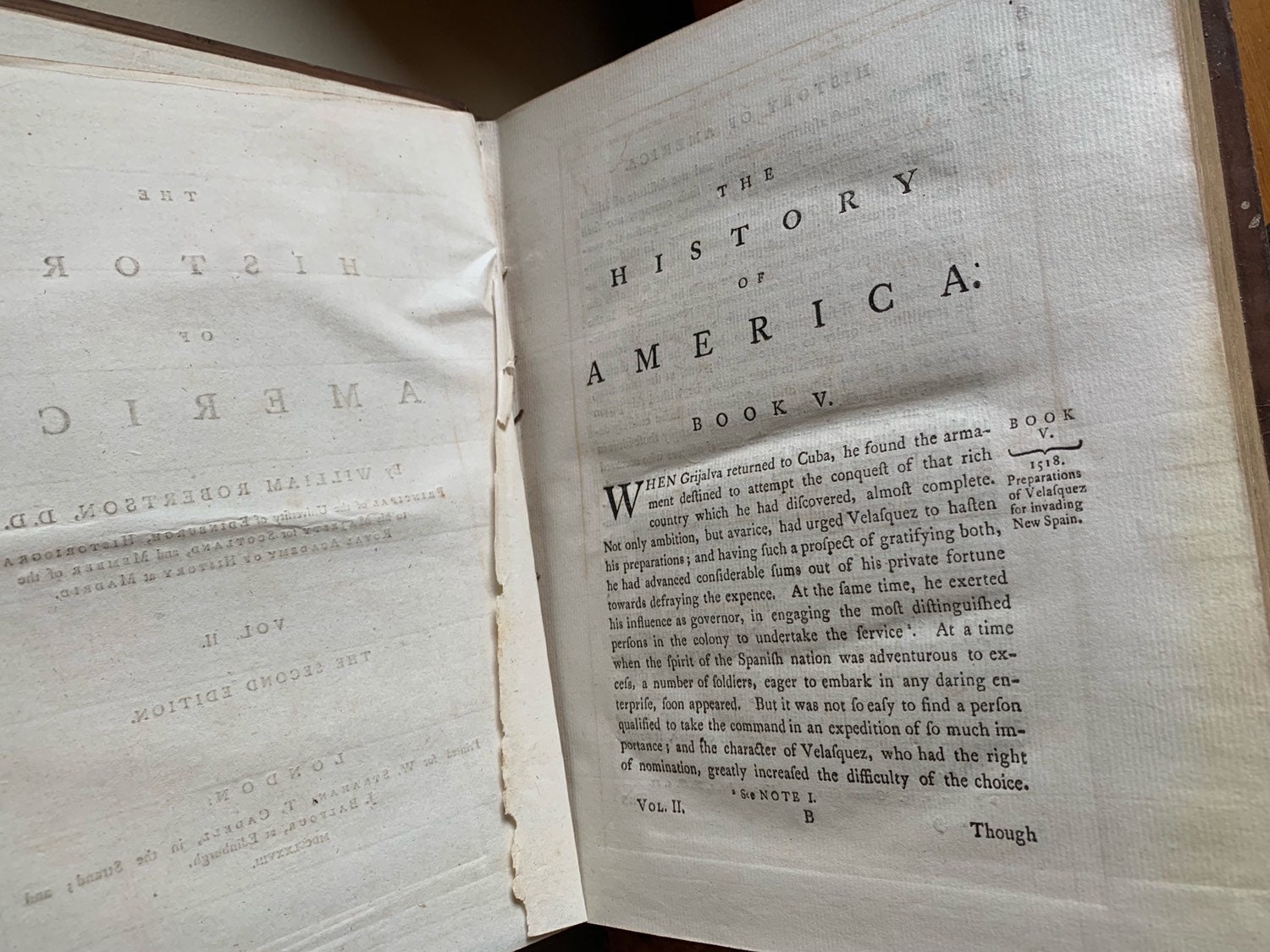 History of America Volume II by William Robertson published in 1778 2nd