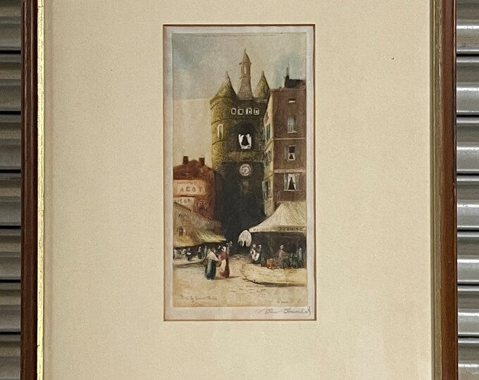 Hand Coloured Antique Etching ‘La Grosse Cloche, Bordeaux’ By Dr David Donald