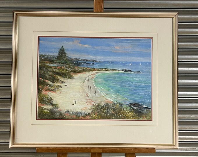 Lovely Original Pastel Study Depicting A Coastal Beach Scene by Brian Simmonds. Titled ‘From The Lighthouse’